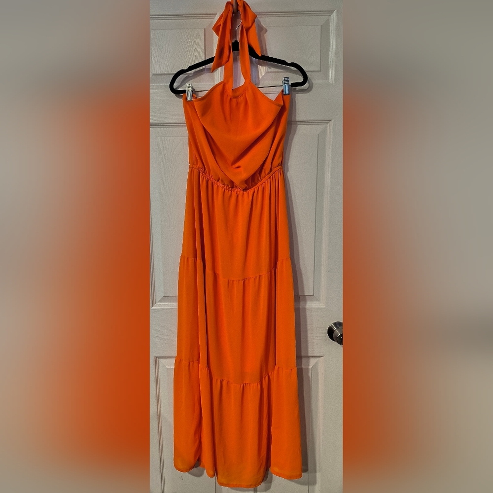 Shein Elegant Orange Sz L Halter Dress